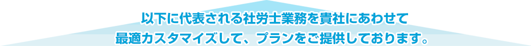 以下に代表される社労士業務を貴社にあわせて最適カスタマイズして、プランをご提供しております。